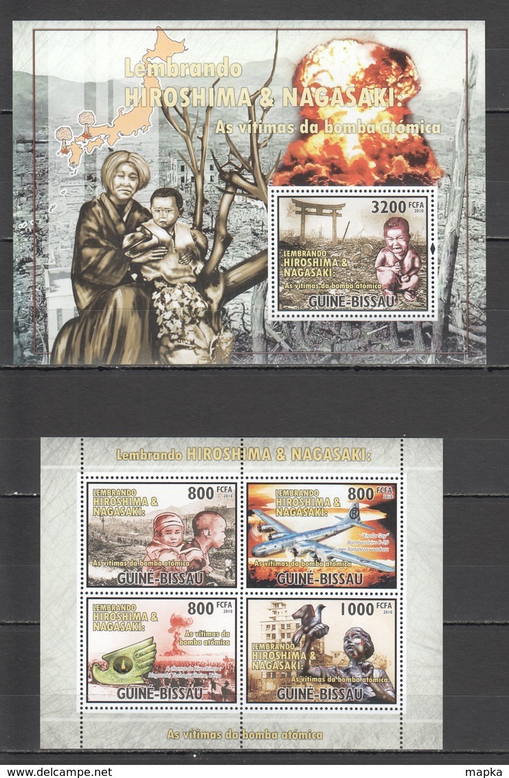 T033 2010 GUINE GUINEA-BISSAU HISTORY WAR WWII BOMBING OF HIROSHIMA & NAGASAKI 1KB+1BL MNH - Guerre Mondiale (Seconde)