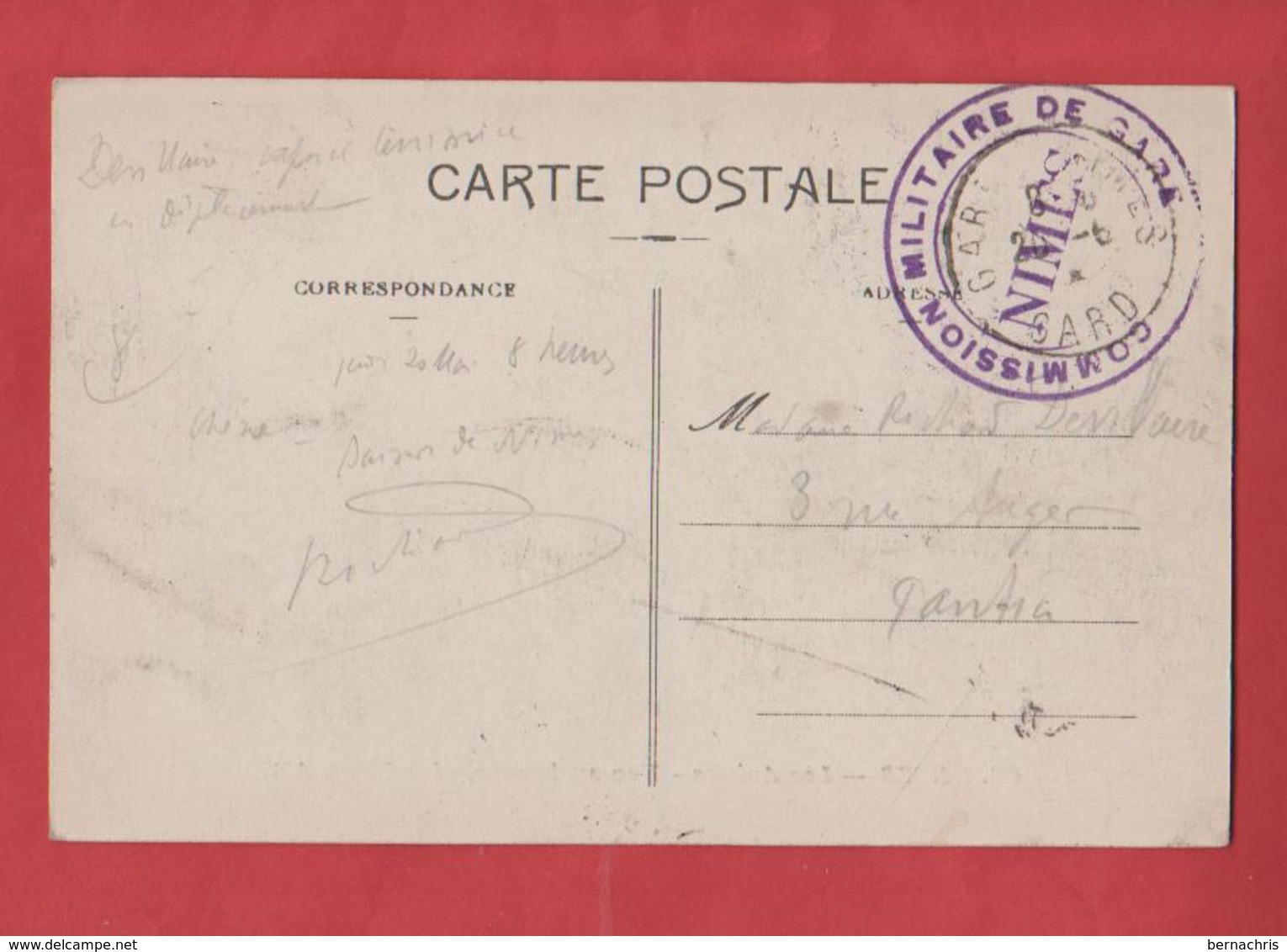 CP NIMES 30 Cachet Militaire Commission Militaire De Gare - Guerra 1914-18