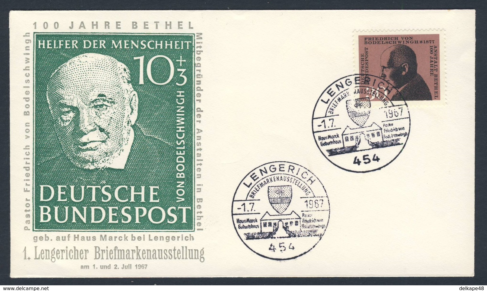 Deutschland Germany 1967 Brief Cover - 1. Lengericher Briefmarkenausstellung - Fr. Von Bodelschwingh - 100 Jr. Bethel - Filatelistische Tentoonstellingen