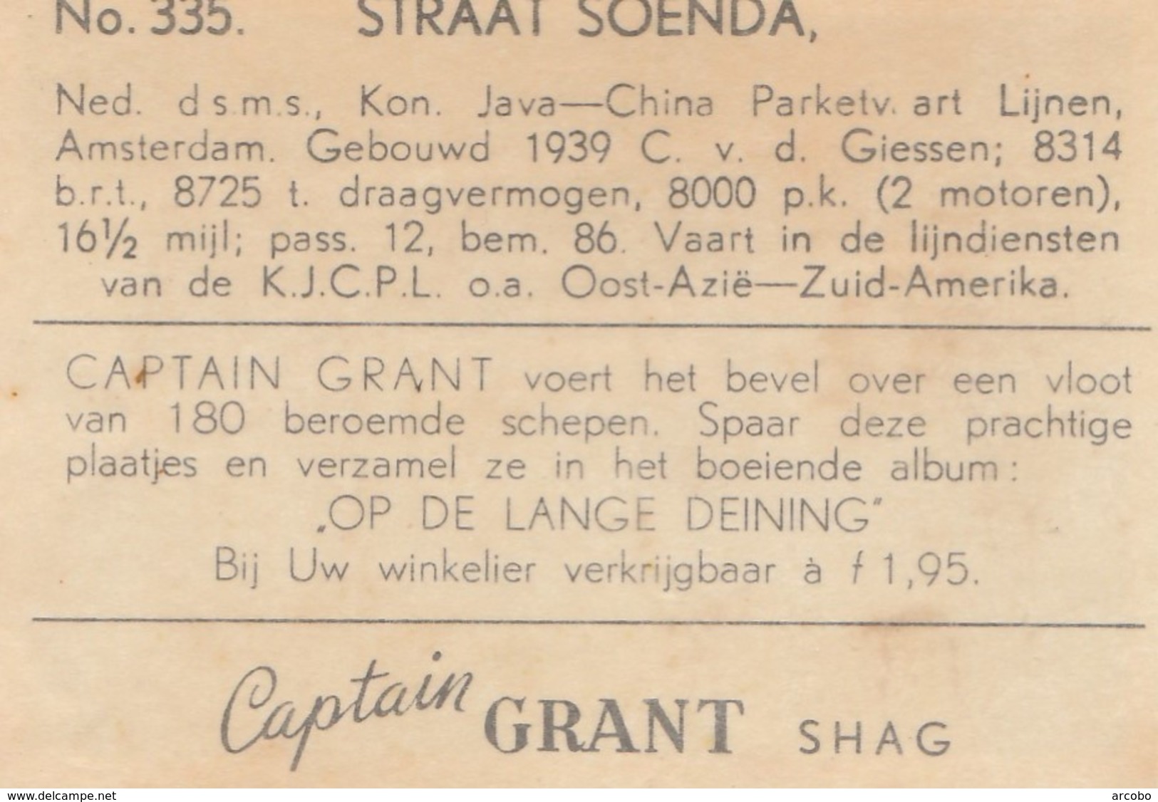 Straat Soenda, Ned. Kon Java-China Pakketvaart 1939, Captain Grant Virginia Cigarettes - Other & Unclassified