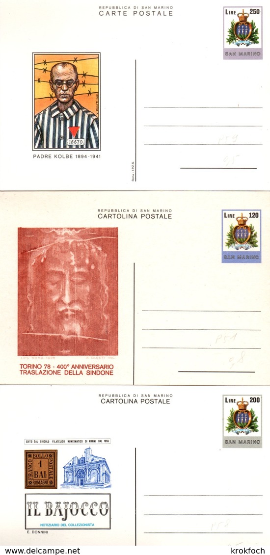 San Marino - Interi Intero - Padre Kolbe Bajocco Sindone Torino 78 - Entiers Postaux