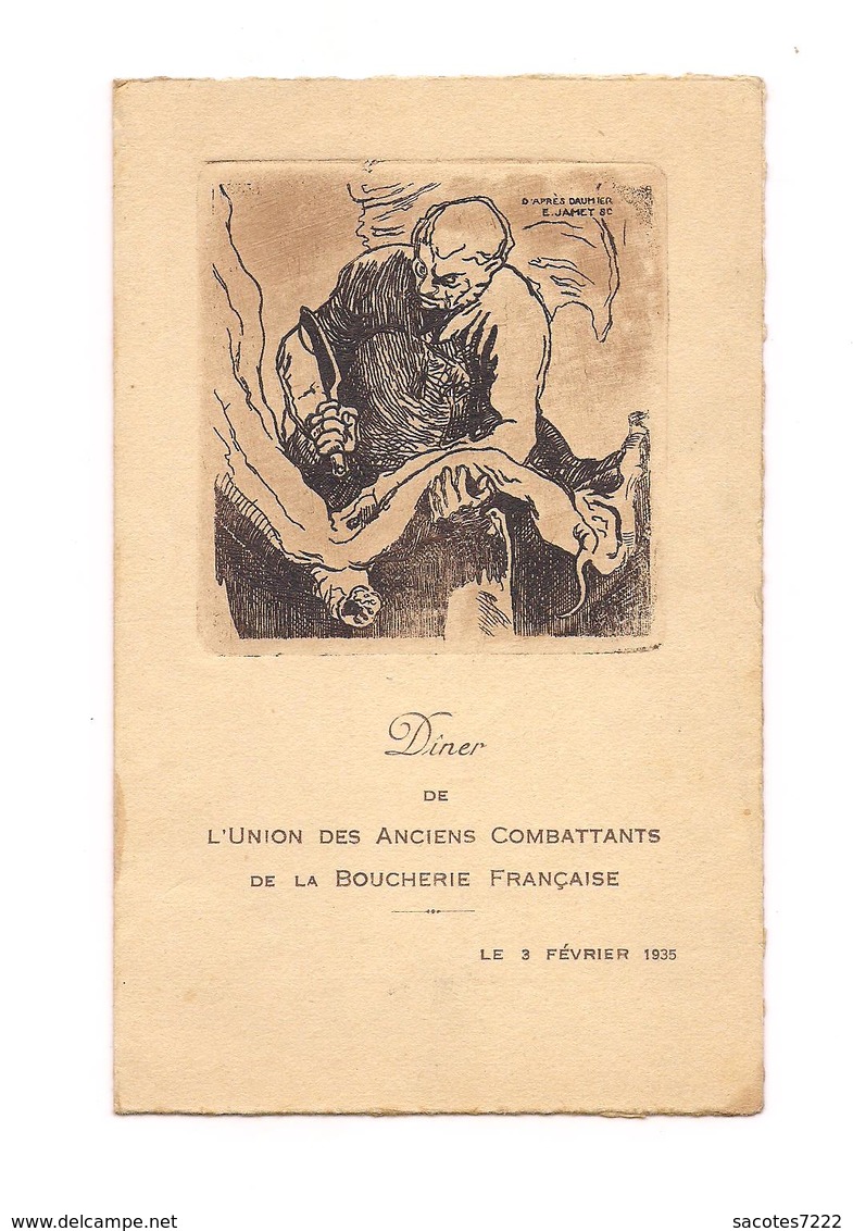 MENU UNION DES ANCIENS COMBATTANTS  De La BOUCHERIE FRANCAISE - 1935 - (d'après Daumier ; E. Jamet)- - Menus