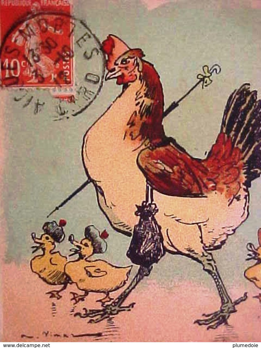 Cpa ILLUSTRATEUR VIMAR , POULE Humanisée ET SES POUSSINS , 1912 , DRESSED HEN AND CHICKS  A/s Old Pc - Animaux Habillés