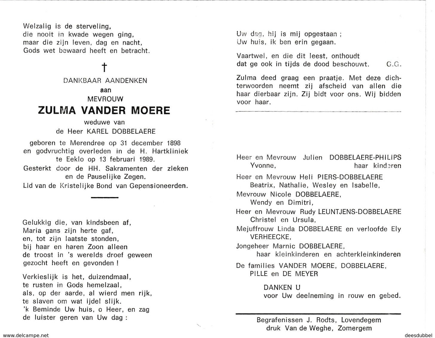 Z.VANDER MOERE °MERENDREE 1898 +EEKLO 1989 (K.DOBBELAERE) - Devotion Images