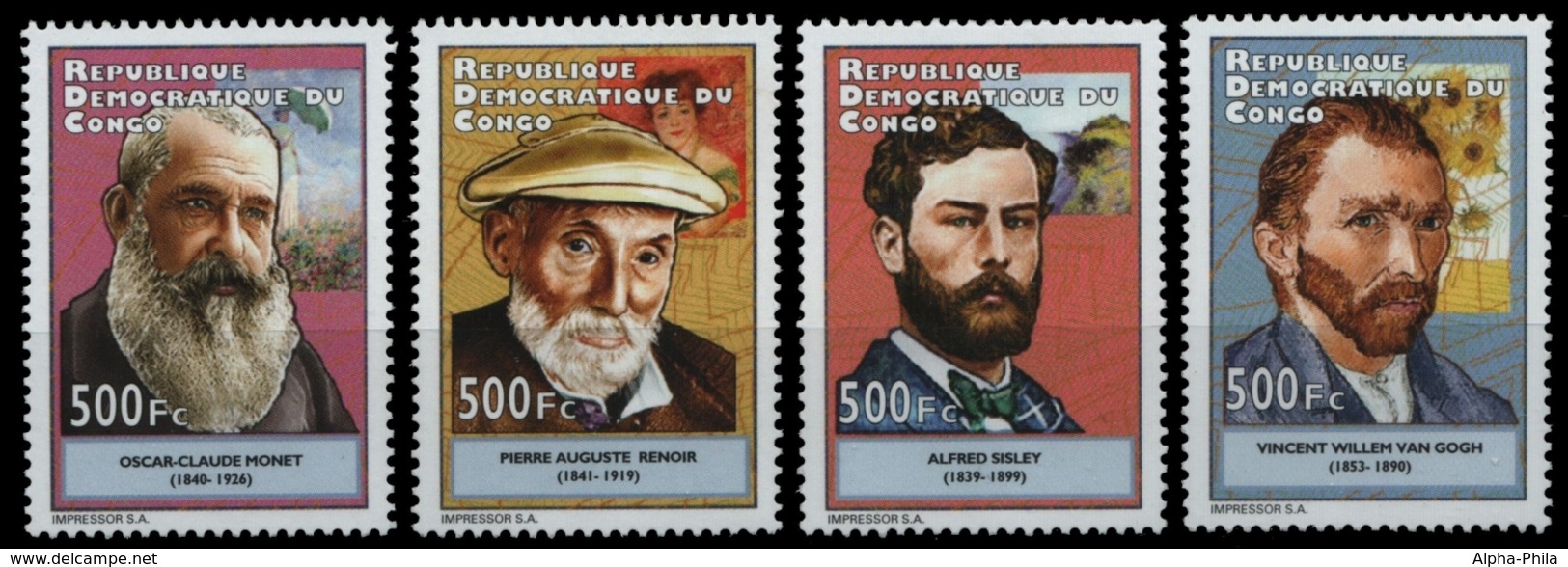 Kongo-Kinshasa 2012 - Mi-Nr. 2114-2117 A ** - MNH - Van Gogh, Monet, Renoir - Ungebraucht