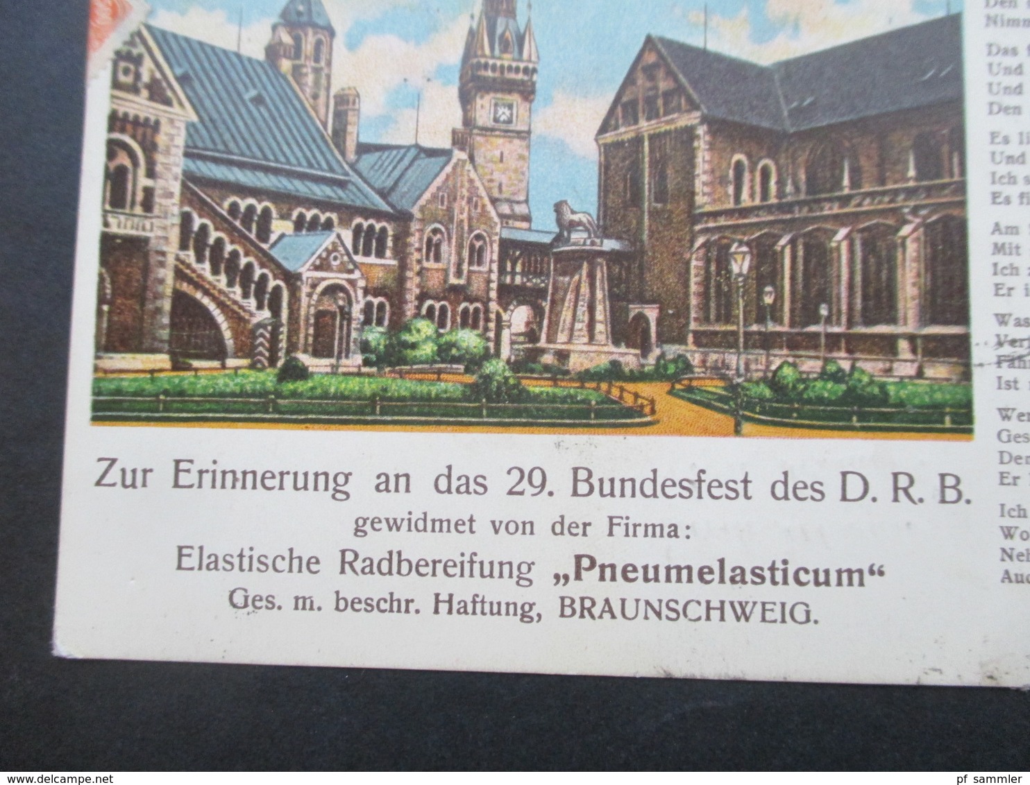 DR Infla 1923 MiF Werbepostkarte 29. Bundesfest Des D.R.B. Firma Pneumelasticum Werbesong! Durch Eilboten Bote Bezahlt - Advertising