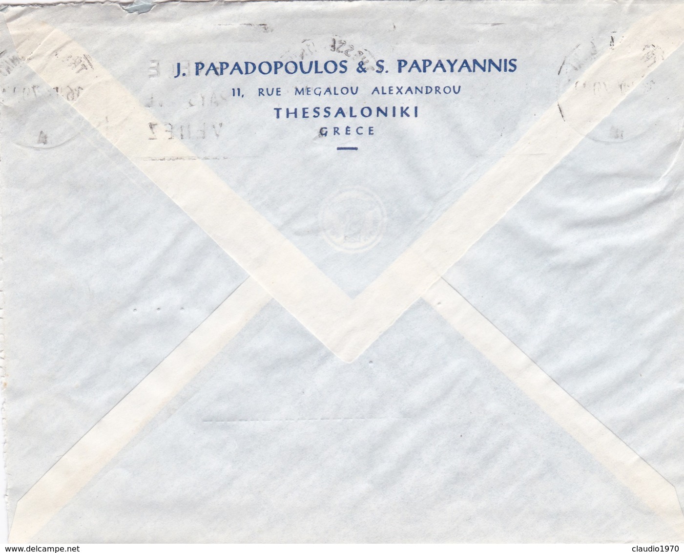 BUSTA VIAGGIATA   BY AIR MAIL - GRECIA -  THESSALONIKI - J.PAPADOPOULOS E S. PAPAYANNIS VIAGGIATA PER MILANO/ITALIA - Storia Postale