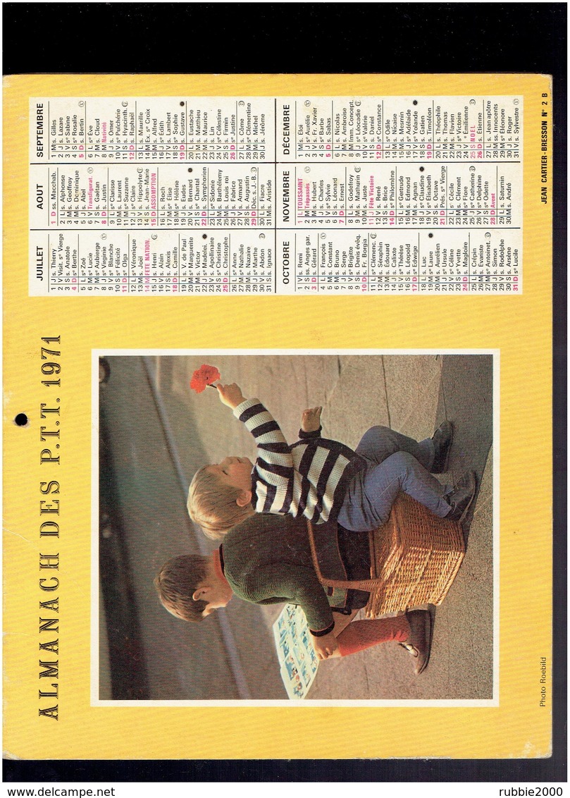 CALENDRIER 1971 ENFANTS COCKER CHIEN ALMANACH DES P.T.T. - Grand Format : 1971-80