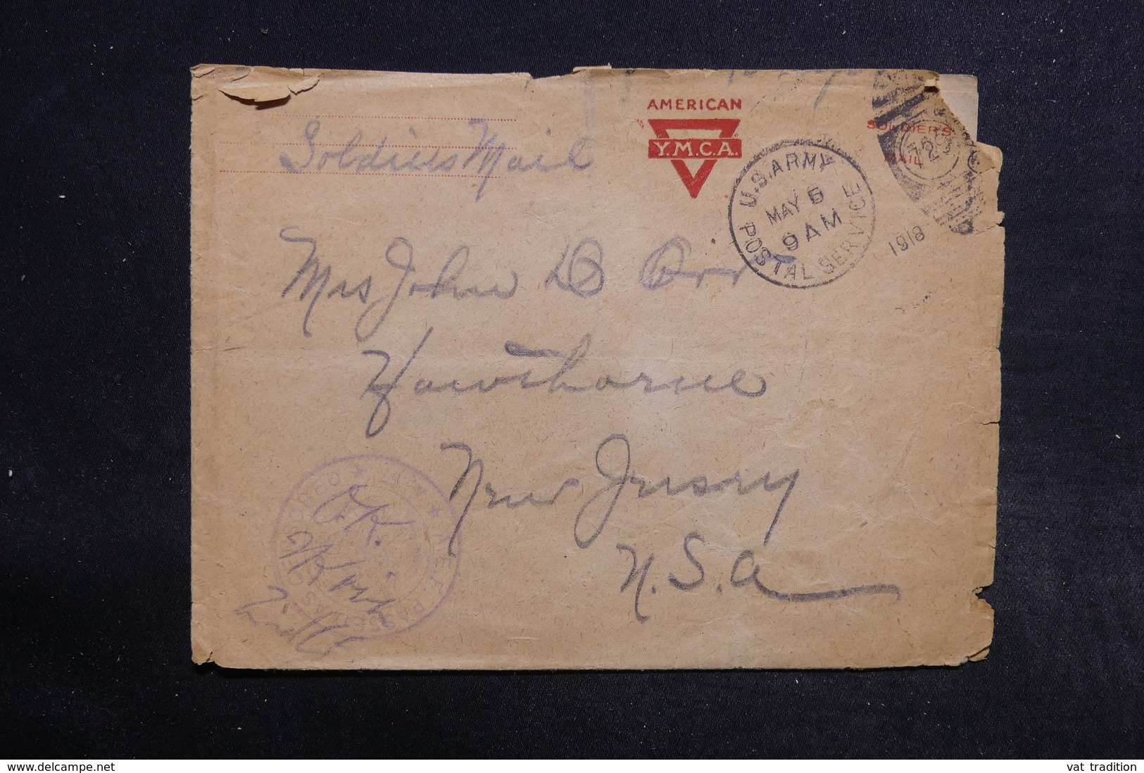 ETATS UNIS - Enveloppe D 'un Soldat En Service Pour Les U.S.A. En 1918 , Cachet De Censure - L 32131 - Marcophilie