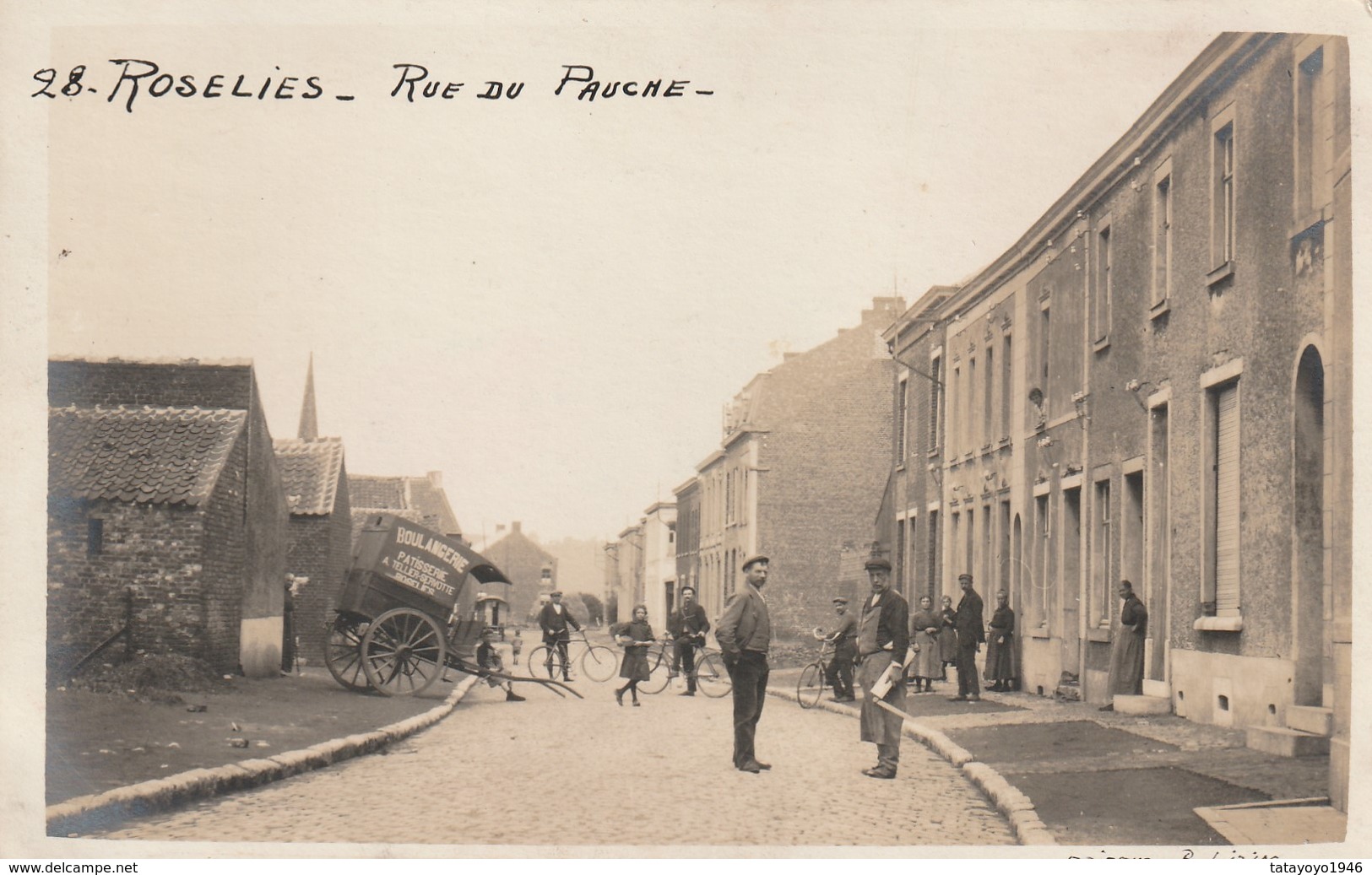 Roselies  Rue Du Pauche  Bien Animée Charette Boulangerie A.Tellier-Servotte Carte Mère Pour La 3eme Série - Aiseau-Presles