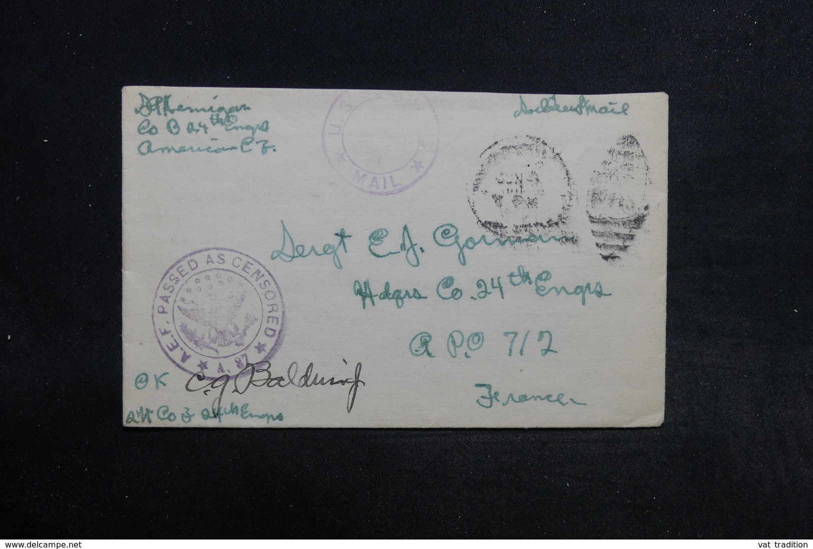 ETATS UNIS - Enveloppe Pour Un Soldat En France, Cachet De Censure - L 32133 - Marcophilie