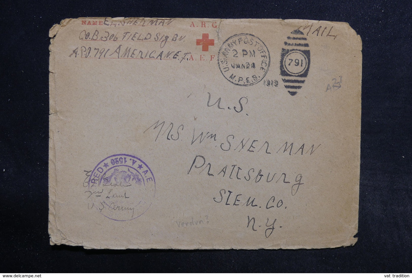 ETATS UNIS - Enveloppe D 'un Soldat En France Pour Les U.S.A.en 1919  , Cachet De Censure - L 32137 - Marcophilie