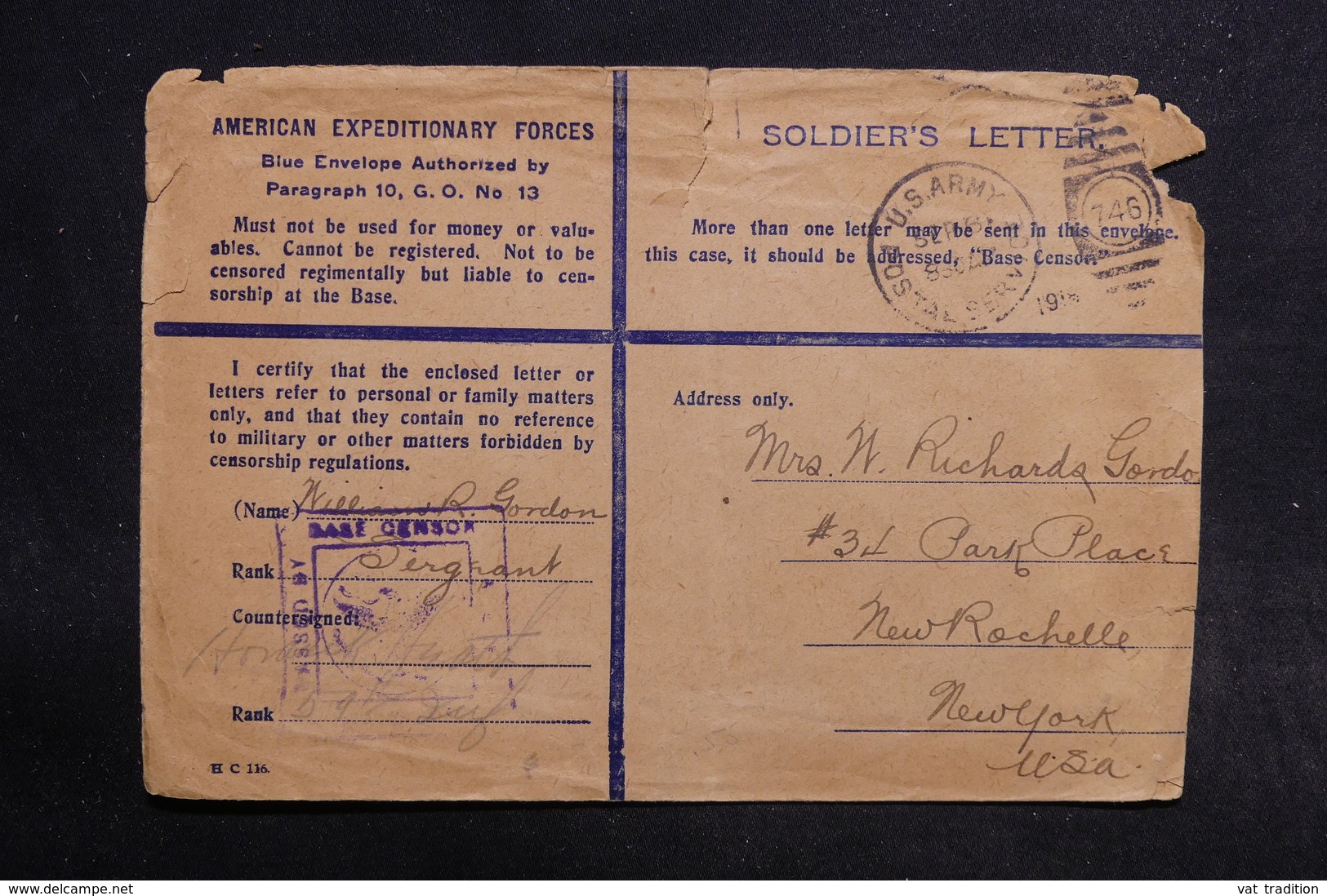 ETATS UNIS - Enveloppe D 'un Soldat En France Pour Les U.S.A.en 1918  , Cachet De Censure - L 32140 - Marcophilie