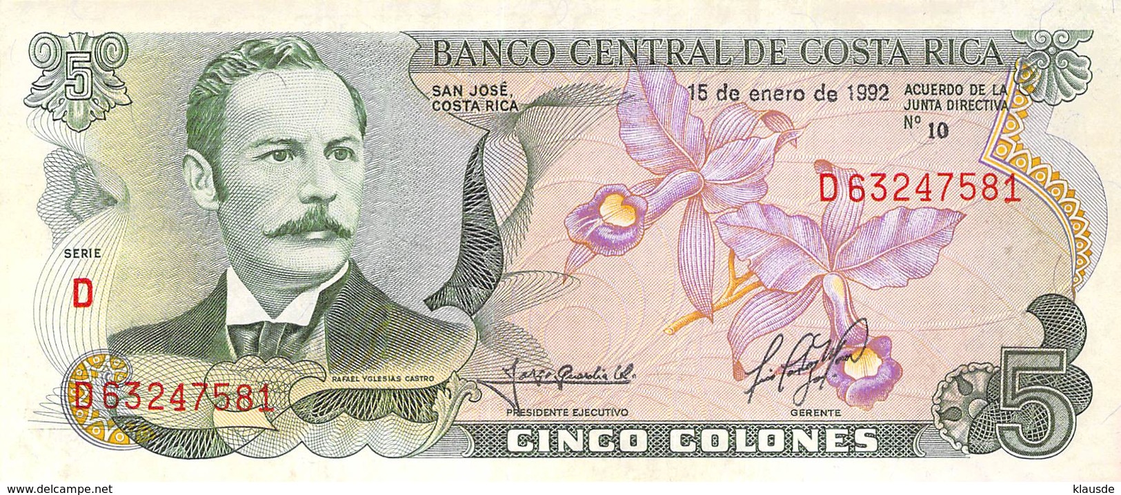 5 Colones Costa Rica UNC 1992 - Costa Rica