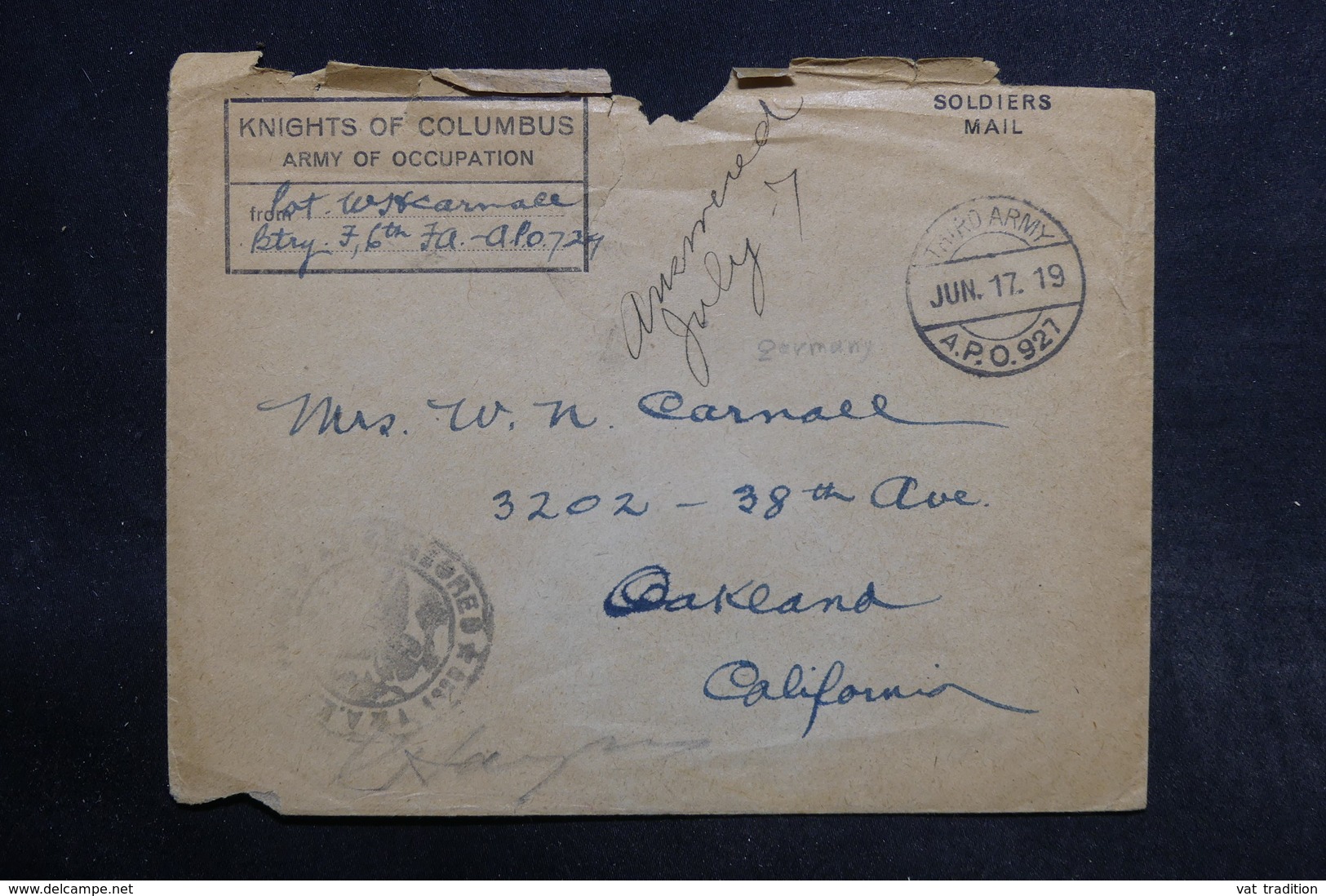 ETATS UNIS - Enveloppe D 'un Soldat Pour Les U.S.A. En 1917  , Cachet De Censure - L 32142 - Marcophilie