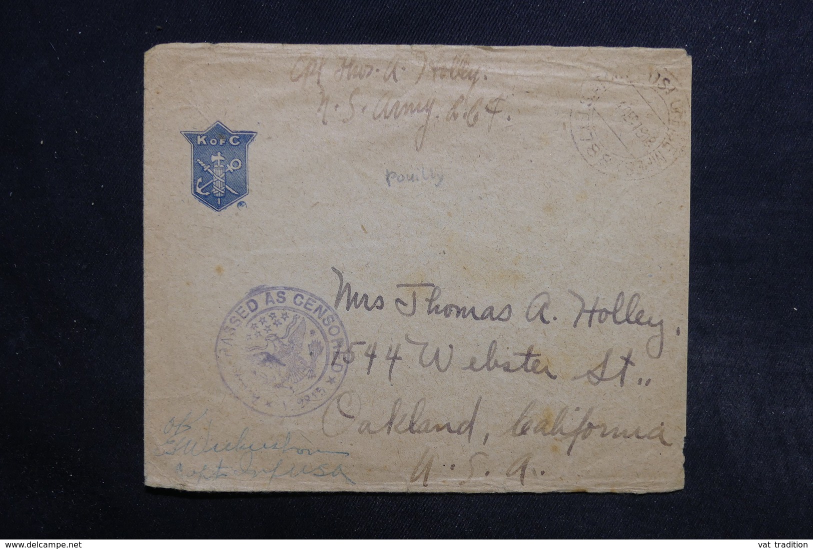 ETATS UNIS - Enveloppe D 'un Soldat Pour Les U.S.A. En 1918  , Cachet De Censure - L 32143 - Marcophilie