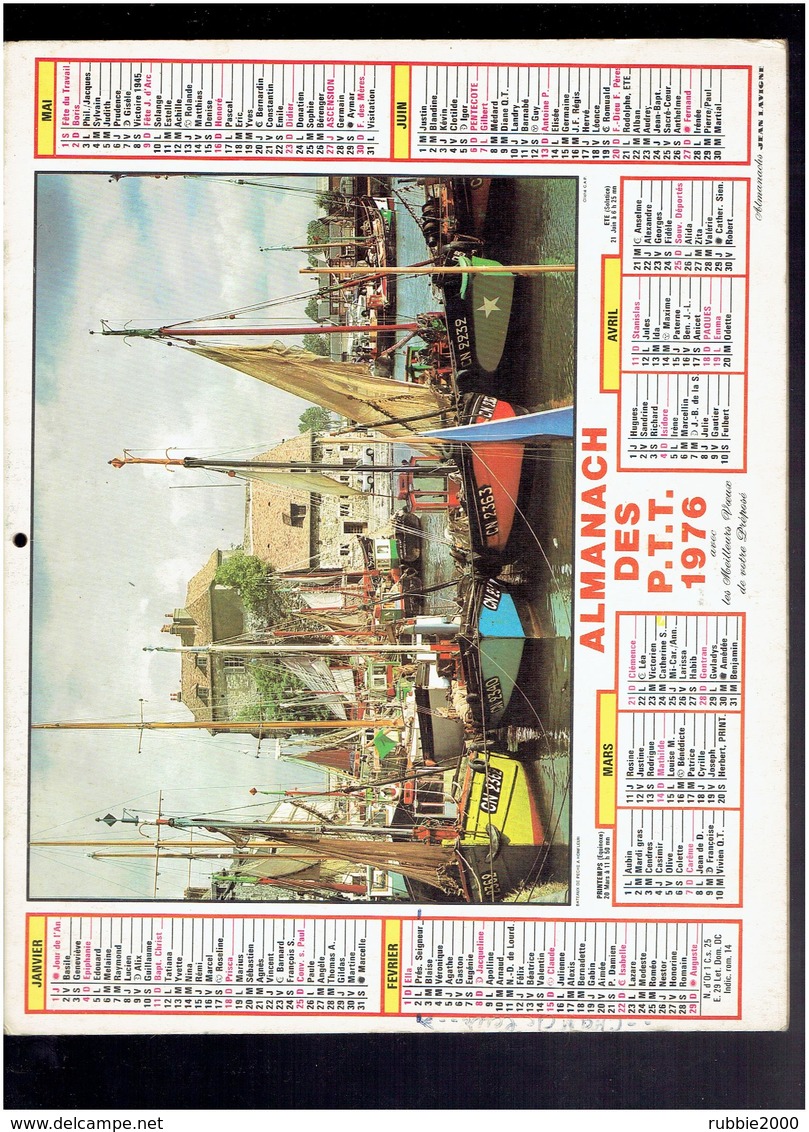 CALENDRIER 1976 BATEAUX DE PECHE A HONFLEUR ANDLAU BAS RHIN ALMANACH DES P.T.T. - Grand Format : 1971-80