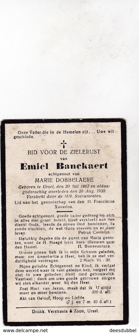 E.BANCKAERT °URSEL 1882  +1930 (M.DOBBELAERE) - Devotion Images