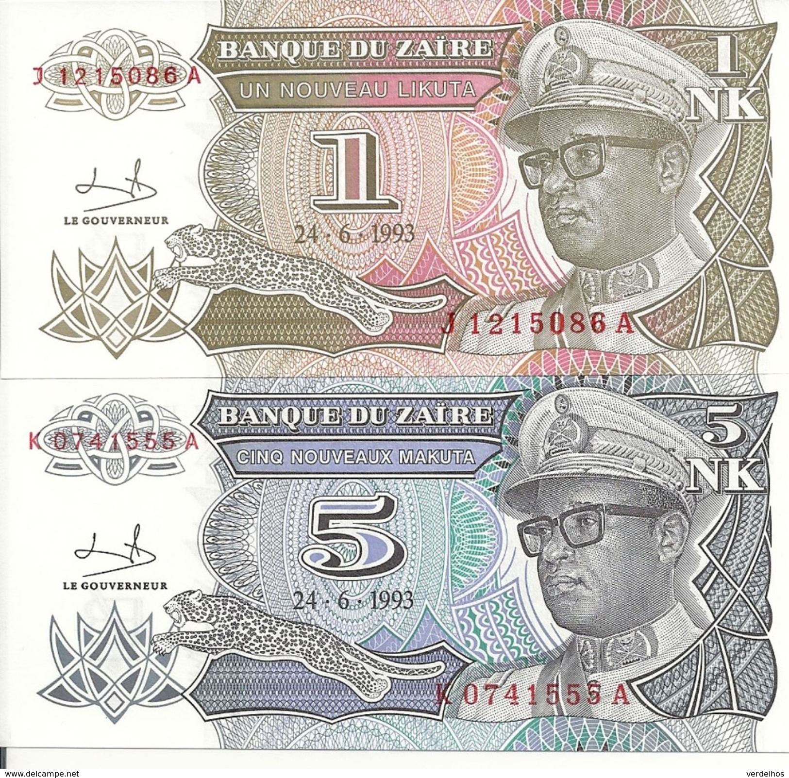 ZAIRE 1-5 NOUVEAU LIKUTA 1993 UNC P 47-48  (  2 Billets ) - Zaïre