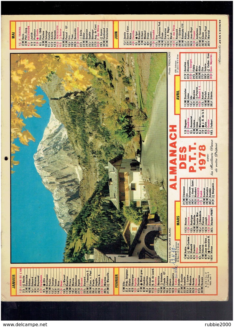 CALENDRIER 1978 PAYS DU MONT BLANC JARDIN EN PAYS DE LOIRE ALMANACH DES P.T.T. - Grand Format : 1971-80