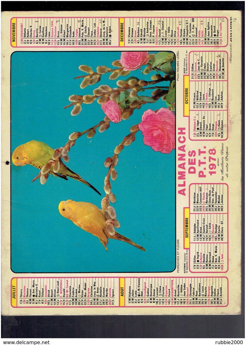 CALENDRIER 1978 PERRUCHES DESSIN DE ZUZANA CHALUPOVA FERME ALMANACH DES P.T.T. - Big : 1971-80