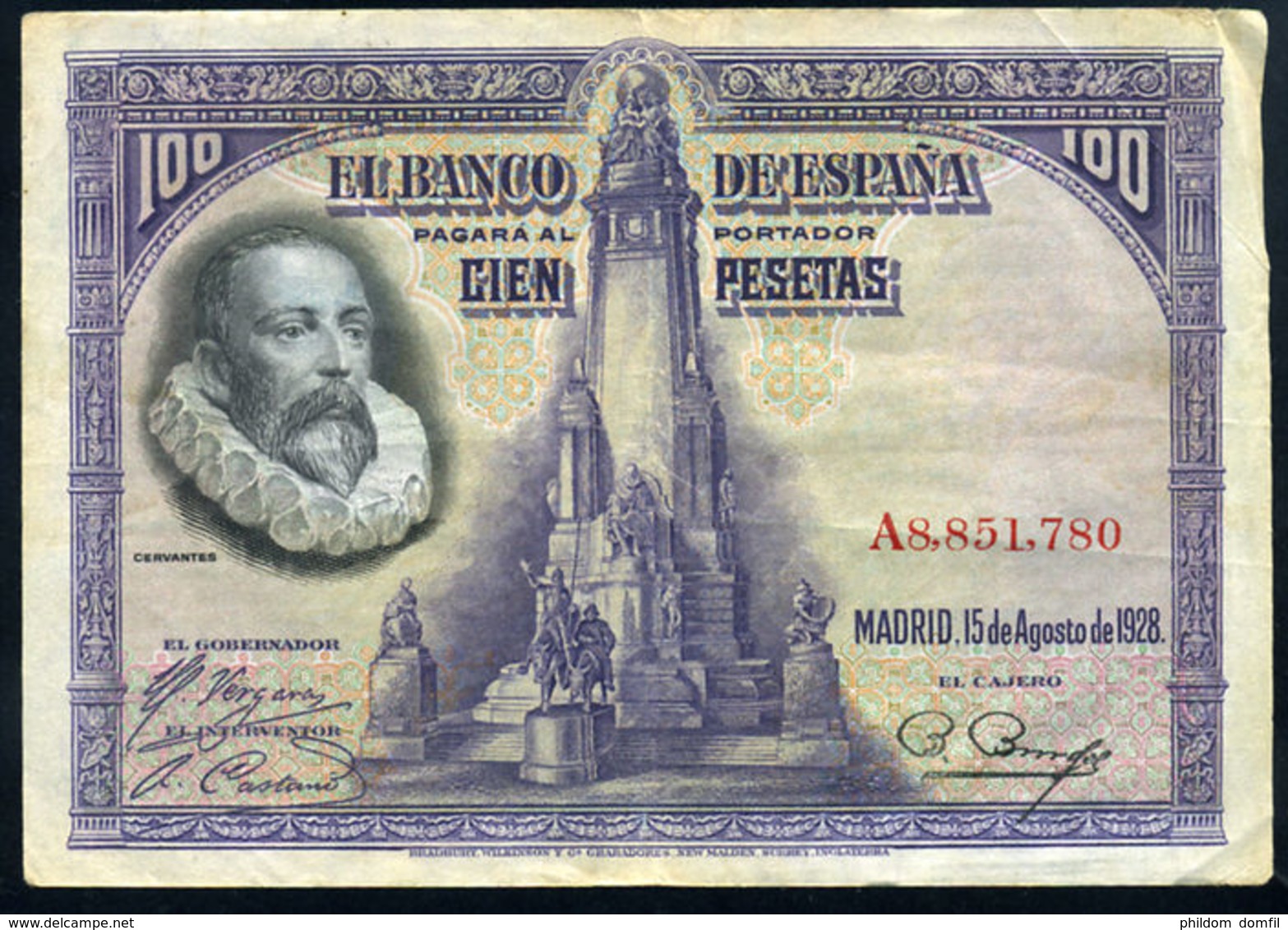 Ref. 408-744 - BIN SPAIN . 1928. 100 PESETAS 1928 CERVANTES - 100 Pesetas