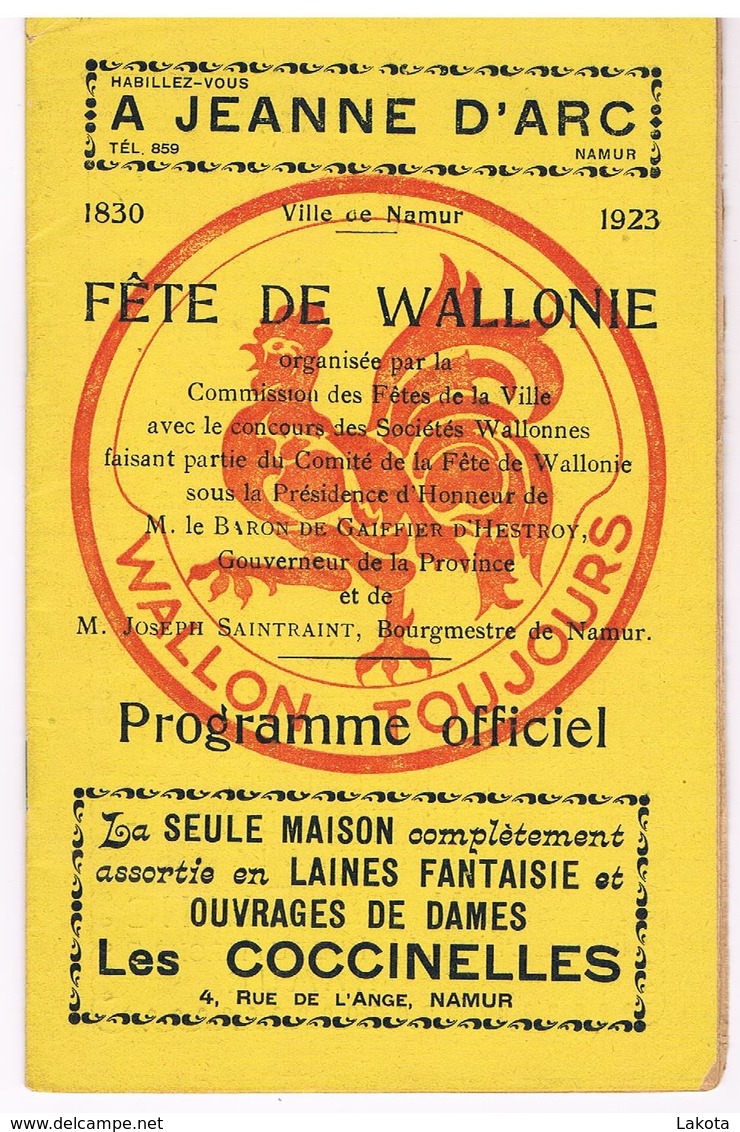 NAMUR - Programme Officiel Des Fêtes De Wallonie 1830-1923 - Programmi