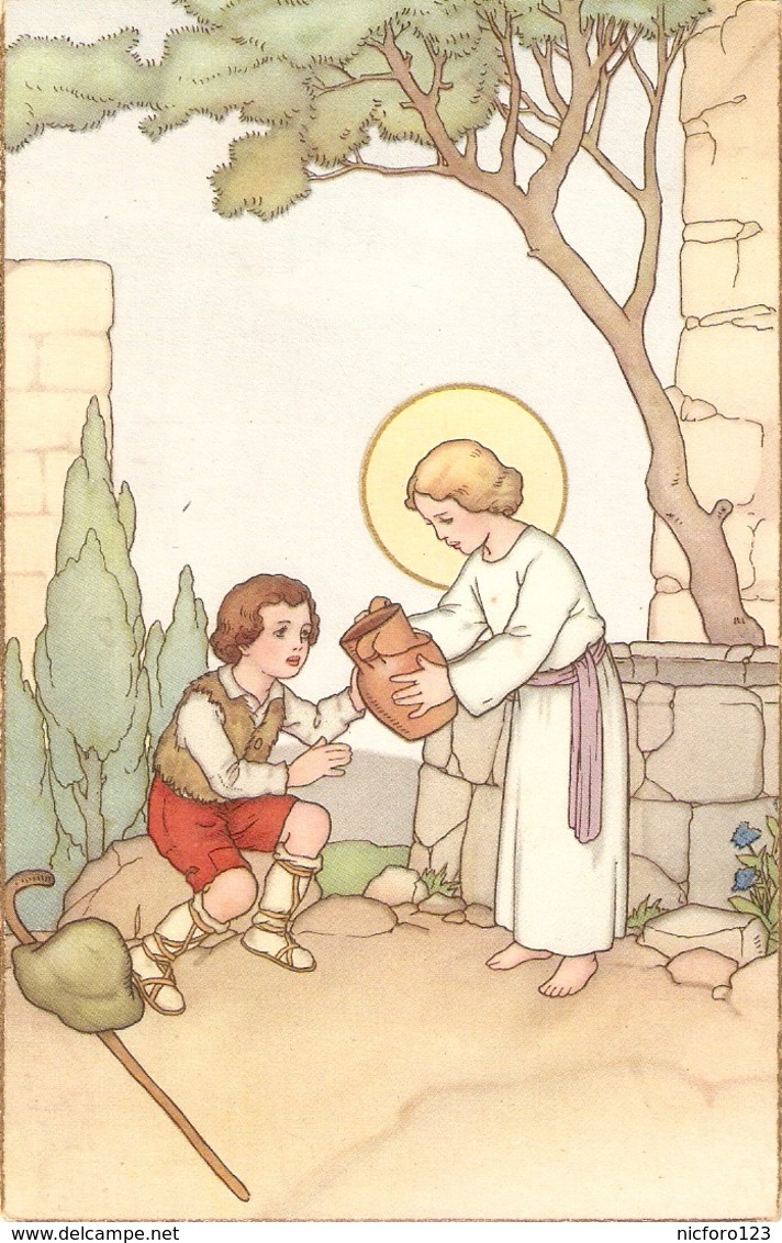 "Child Jesus Gives Water To Poor  Boy" Lovely Religious Italin Postcard 1950s - Autres & Non Classés