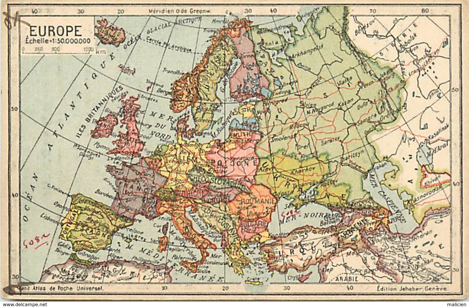 - Ref- B705- Carte Geographique Europe - Atlas De Poche Universel - Edit. Jeheber - Geneve - Suisse N°7 - - Landkarten