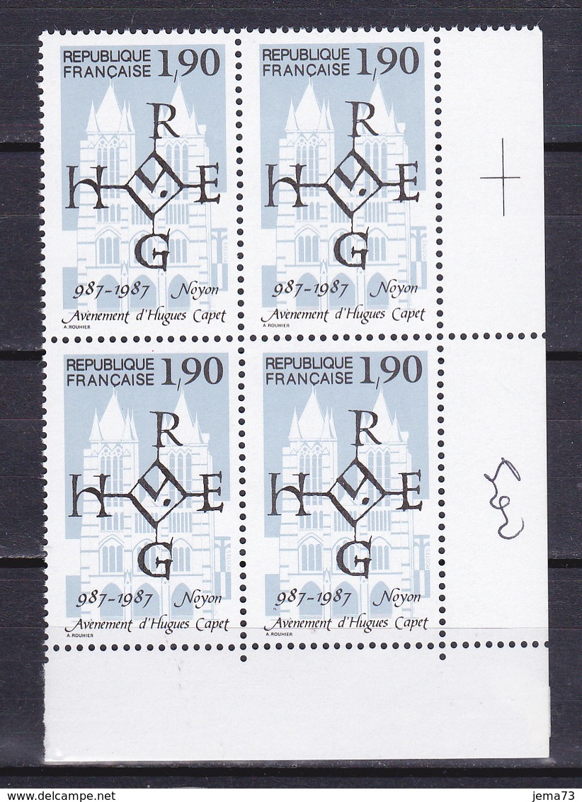 N° 2478 Millénaire De L'Avènement D'Hugues Capet: Sceau De La Cathédrale De Noyon: Beau Bloc De 4 Timbres Neuf - Unused Stamps
