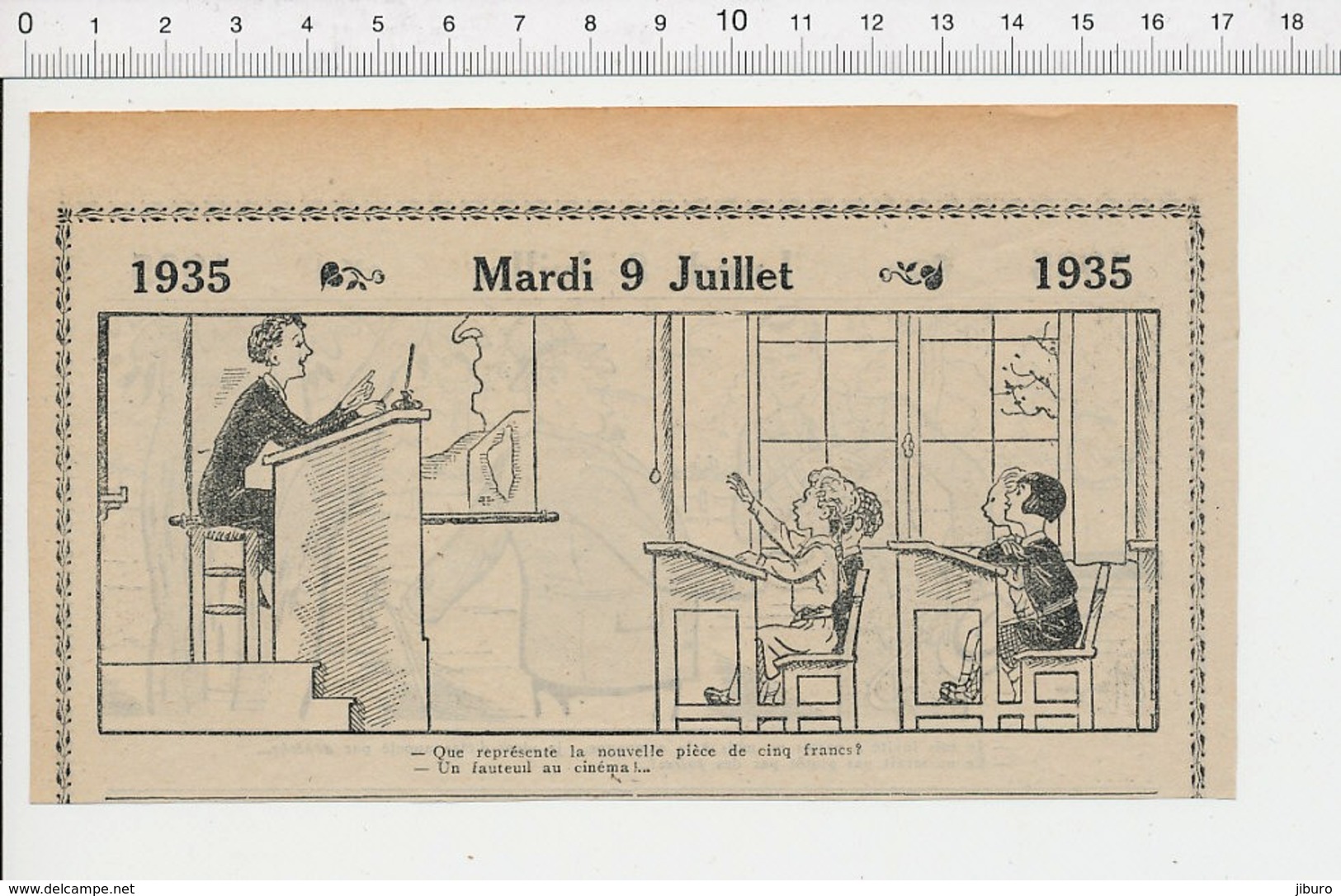 2 Scans Humour Enfant Cancre Classe école Numismatique Ancienne Pièce De Cinq Francs Prix Billet Cinéma Poire Fruit 226T - Non Classés