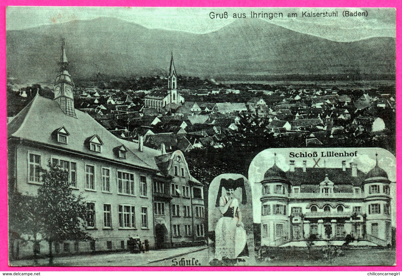 Cp Toilée - Gruss Aus Ihringen Am Kaiserstuhl - Schoss Lilienhof - Oblit. Colmar P.K. - 1916 - Verlag BURGHAUS KISSLER - Ihringen