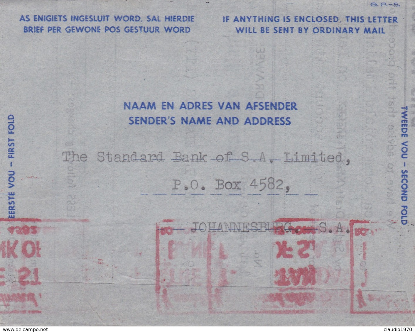 SUD AFRICA - AE'ROGRAMME - JOHANNESBURG - THE STANDARD BANK OF SOUTH AFRICA, LIMITED - VIAGGIATA PER MILANO / ITALIA - Storia Postale