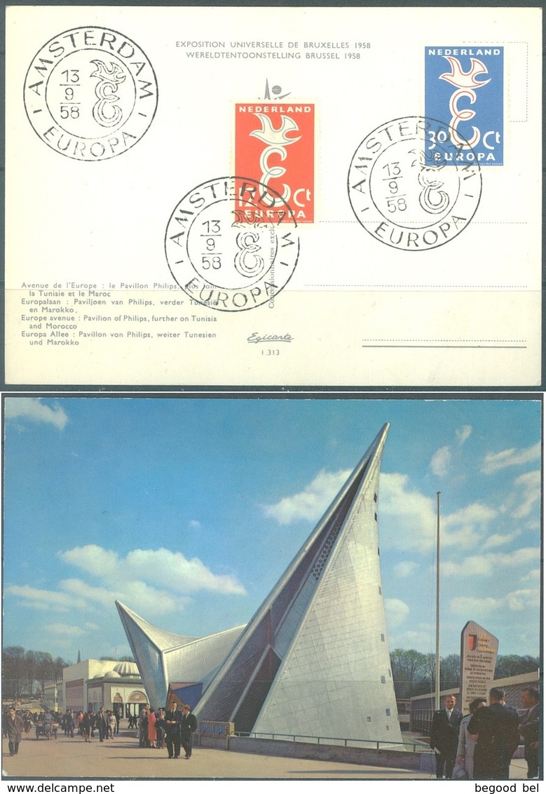 NETHERLANDS - 13.9.1958 - FDC - EUROPA EXPO 58 PAVILLON PHILIPS  - Lot 19664 - FDC