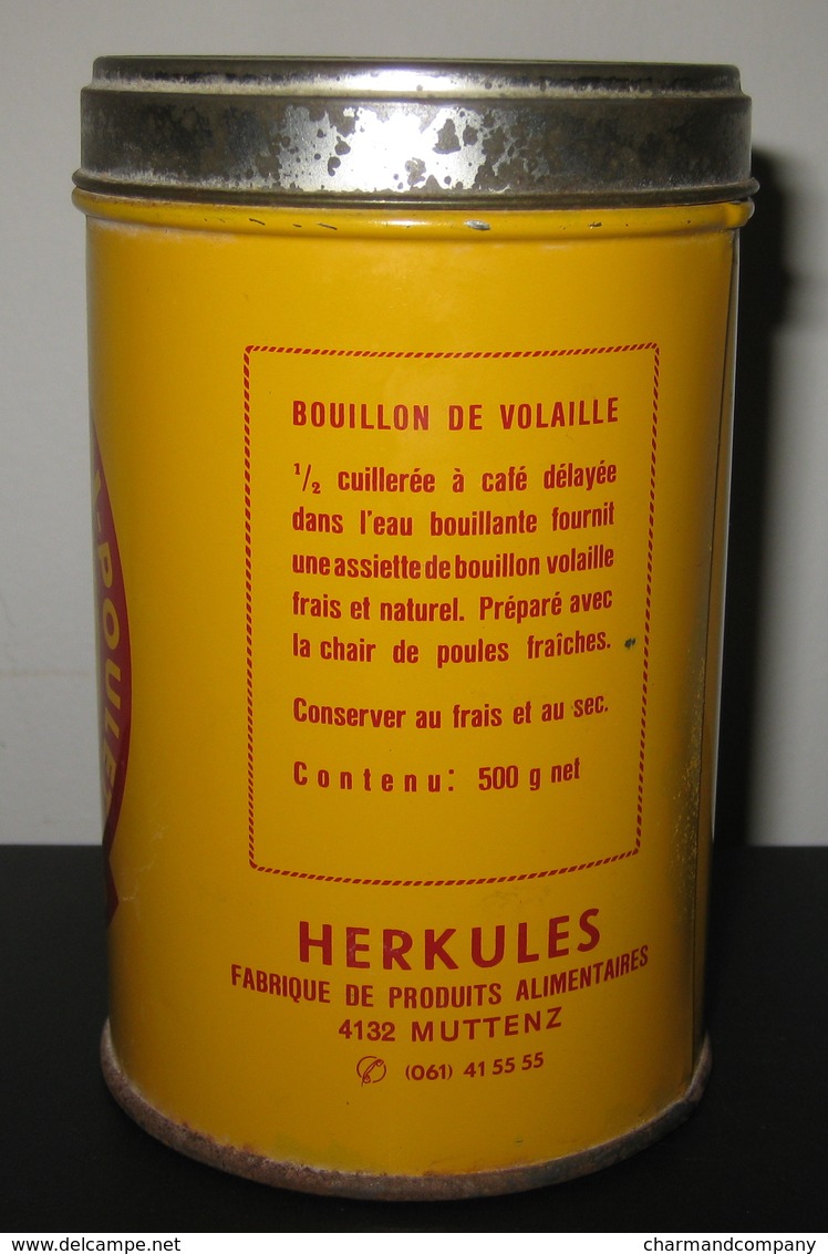 Boîte Ancienne En Métal - BOUILLON HERKULES - Poulet / Hühner - Suisse / 5 Scans - Dozen