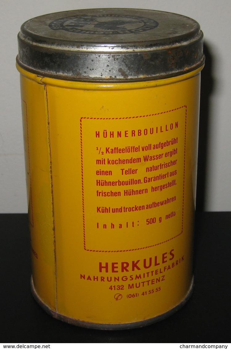 Boîte Ancienne En Métal - BOUILLON HERKULES - Poulet / Hühner - Suisse / 5 Scans - Boîtes