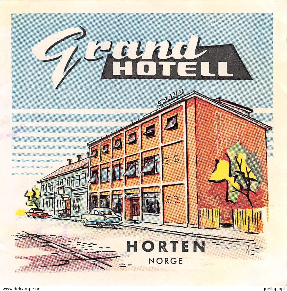 D9299 "GRAND HOTEL - HORTEN - NORGE " ETICHETTA ORIGINALE, 1960 - Adesivi Di Alberghi