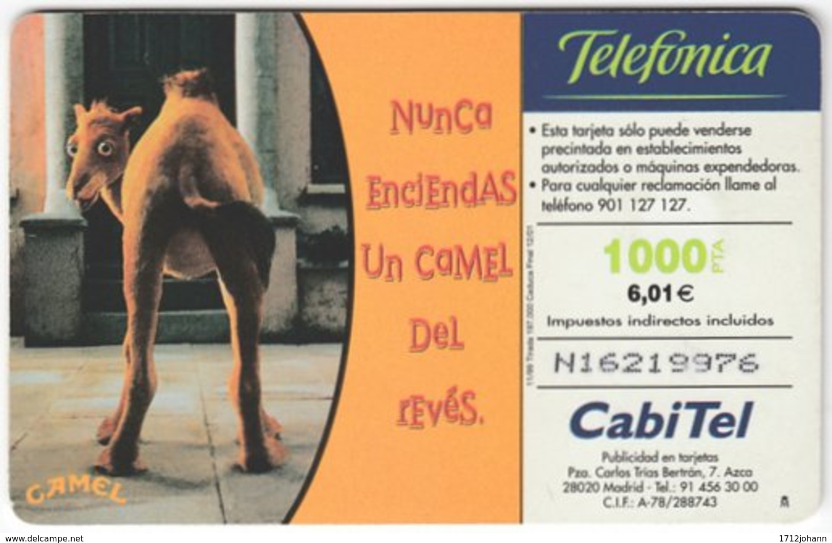 SPAIN B-375 Chip Telefonica - Advertising, Cigarettes, Cartoon, Animal, Camel - Used - Altri & Non Classificati