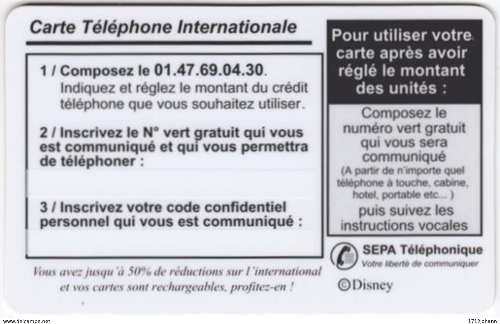 FRANCE C-566 Prepaid SEPA - Cinema, Walt Disney, Chip 'n' Dale - FAKE - Mobicartes (recharges)