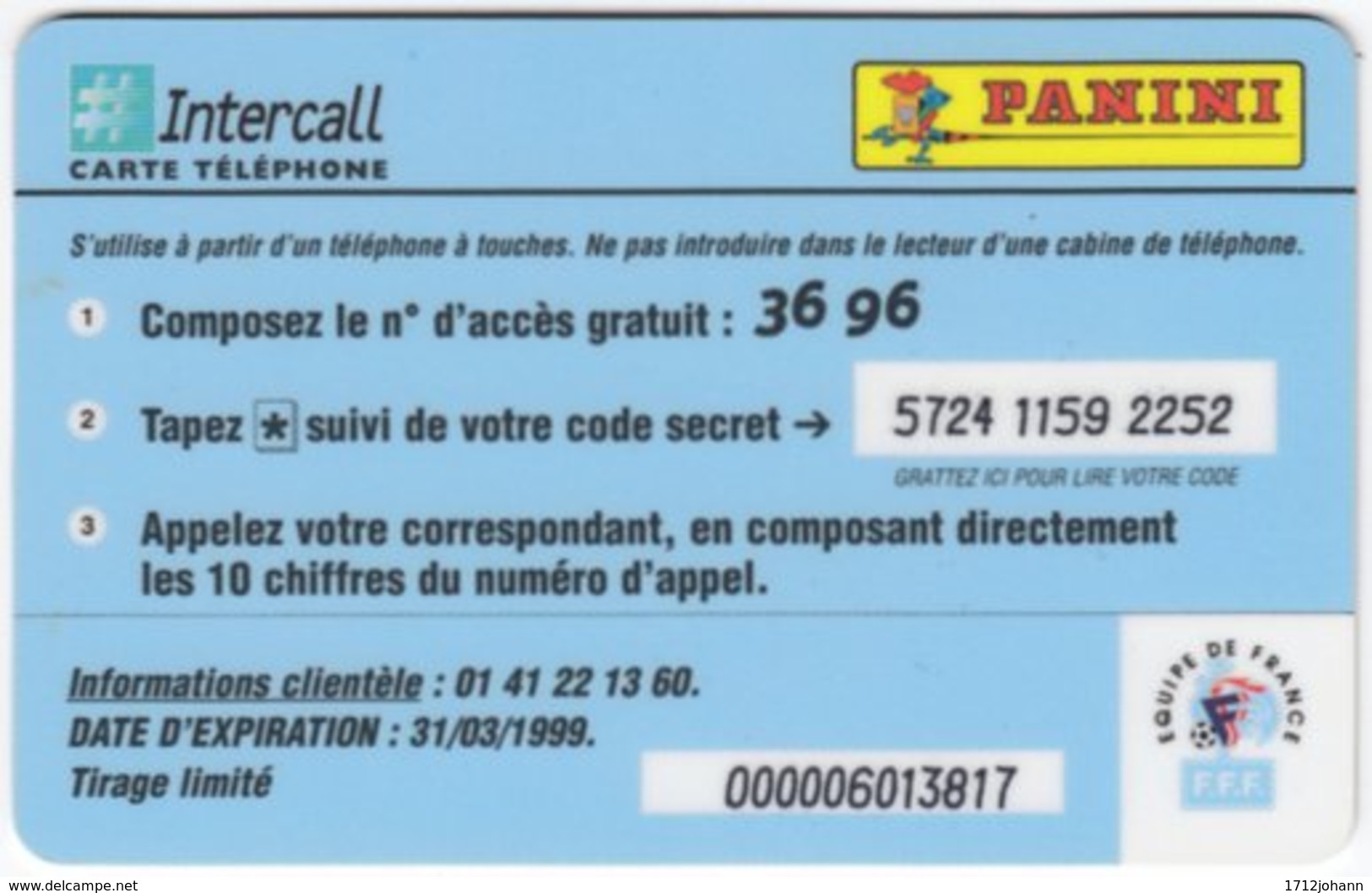 FRANCE C-582 Prepaid Intercall - Sport, Soccer - Used - Nachladekarten (Refill)