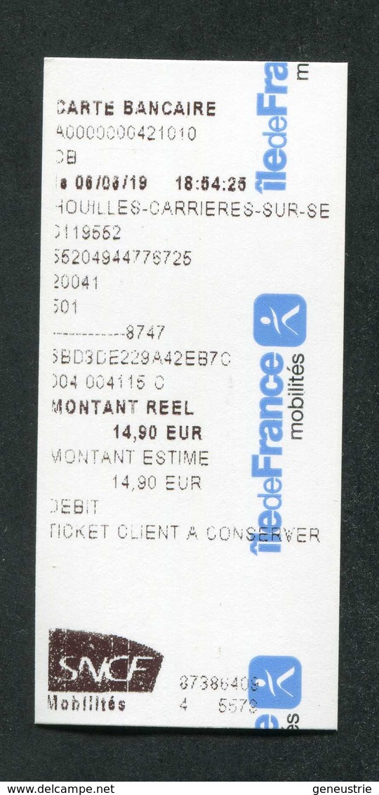 Ticket De Métro RATP "Reçu Carte Bancaire / Ile-de-France Mobilités" SNCF - Paris - Ile-de-France - Autres & Non Classés