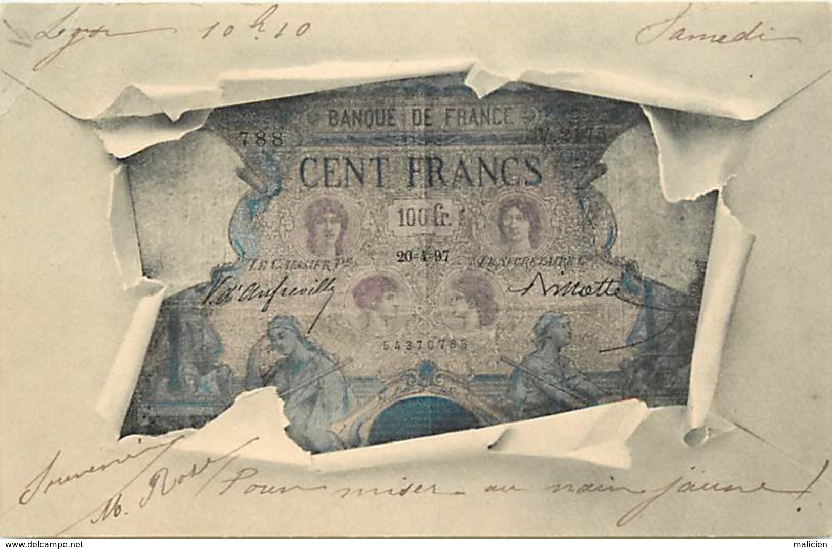 - Ref- B674 - Monnaies - Représentation D Un Billet De  100 Francs - Banque De France - Billets Monnaies - Monnaies (représentations)