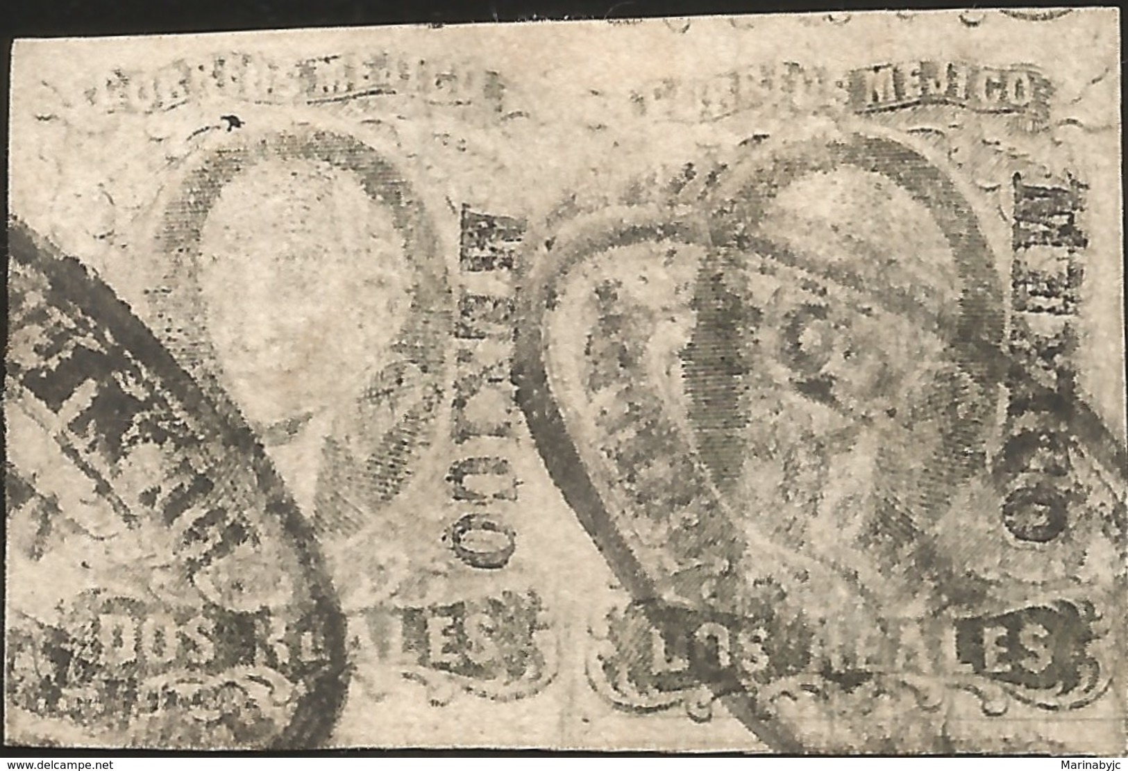 J) 1861 MEXICO, HIDALGO, 2 REALES, PAIR, MEXICO DISTRICT, OVAL CANCELLATION GENERAL DILIGENCES, DRY PLATE, MN - Mexico