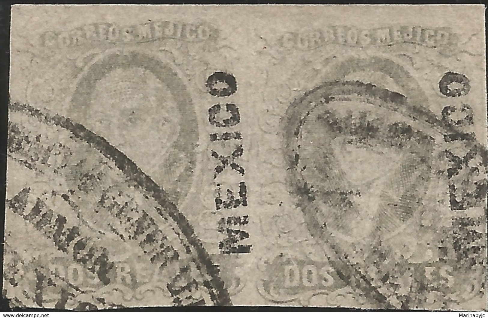 J) 1861 MEXICO, HIDALGO, 2 REALES, PAIR, DISTRICT MEXICO, GENERAL DILIGENCES, OVAL CANCELLATION, MN - Mexico