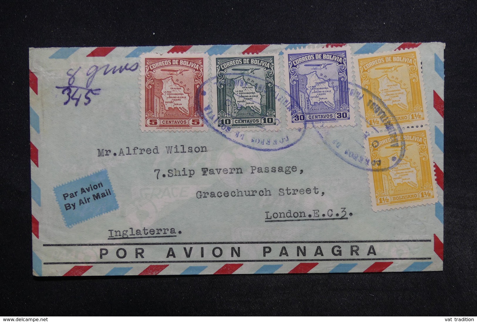 BOLIVIE - Enveloppe Pour Londres Par Avion , Affranchissement Plaisant ( Quadricolore ) - L 32248 - Bolivie