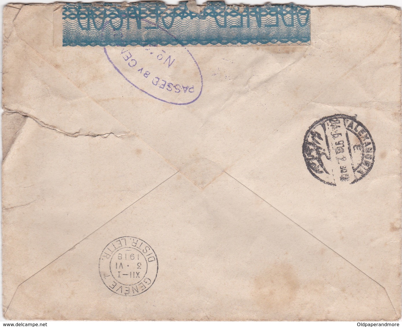 EGYPT - ALEXANDRIA  - CENSURED COVER - CIRCULATED TO GENEVE SIUSSE - SWITZERLAND - 1915-1921 British Protectorate