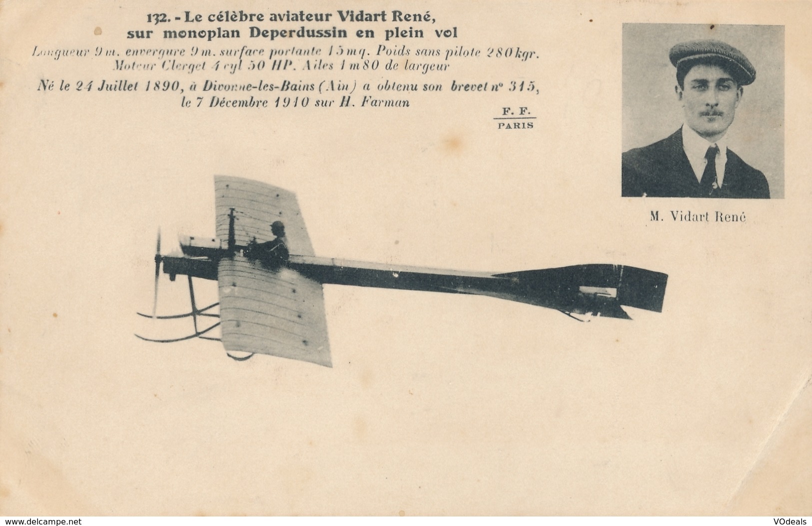 CPA - Thèmes - Aviation -1914: Précurseurs - Le Célèbre Aviateur Vidart René - ....-1914: Précurseurs