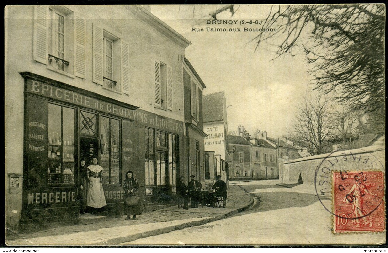 Cpa  Brunoy  épicerie  Mercerie Etc...  Rue Talma Aux Bossecons,  Animée - Brunoy