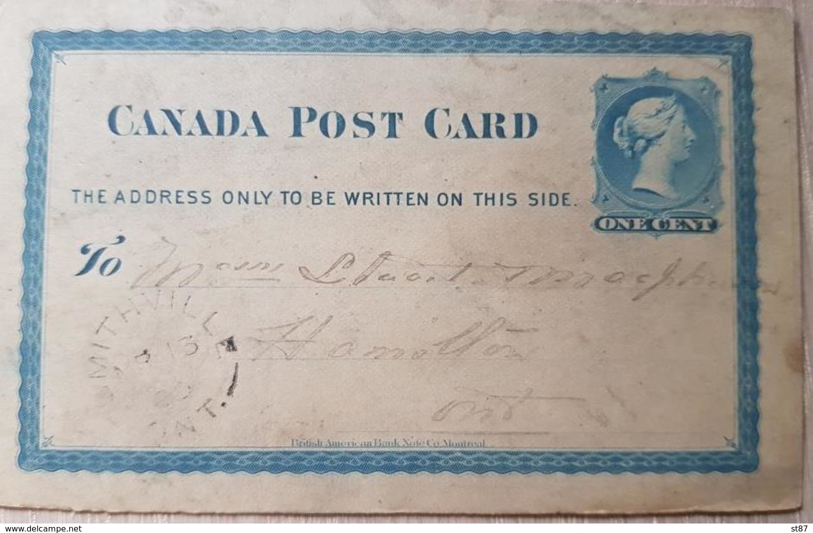 Canada Post Card Hamilton 1880 - Sonstige & Ohne Zuordnung