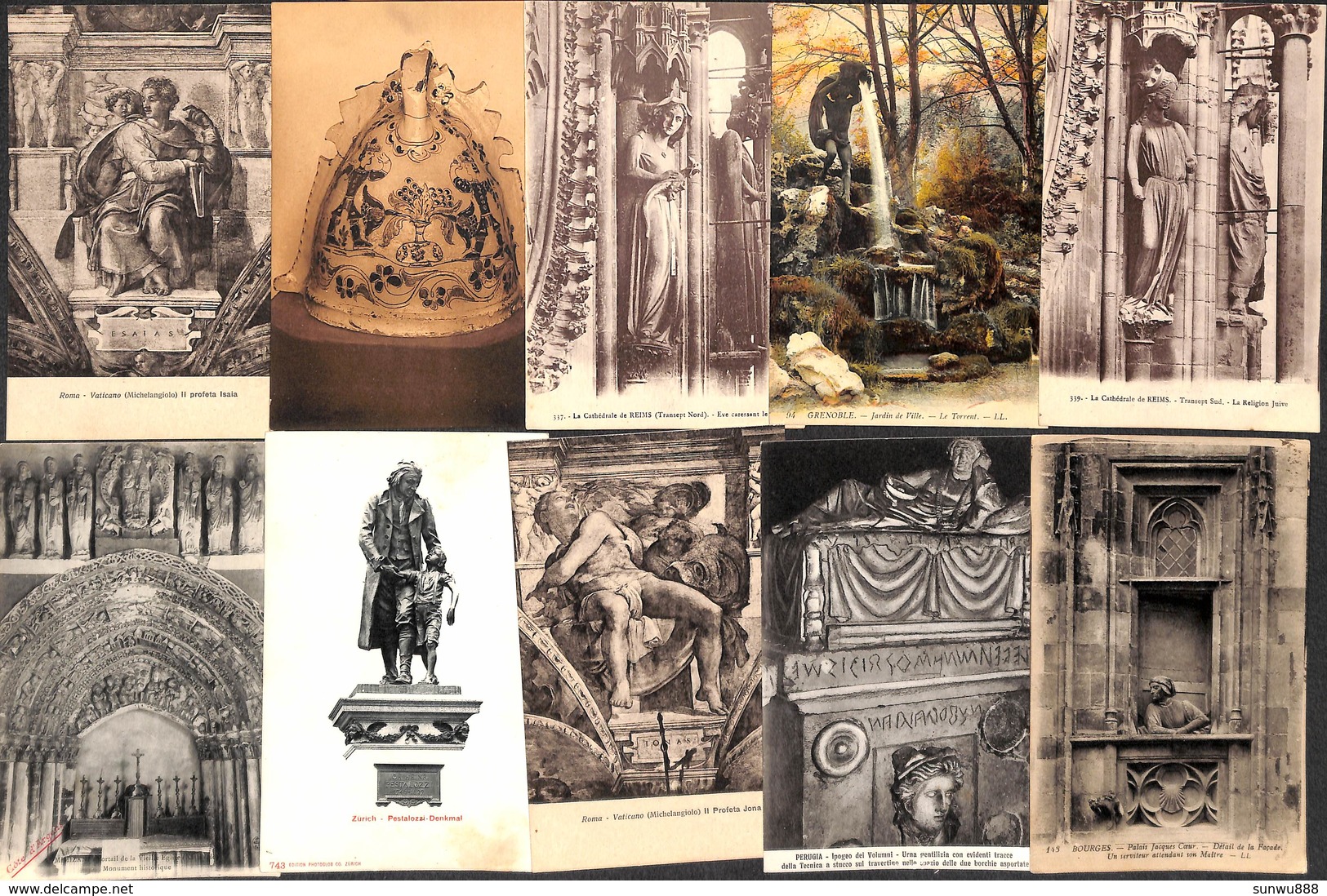 Lot 115 cartes - Art Religion Sculpture Archéologie Bois Pierre.... voir zie see scans.